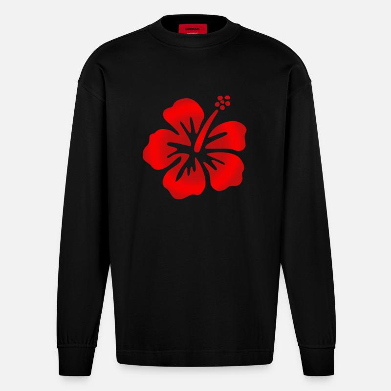 Hibiscus Rot - Heavyweight Oversized Organic Langarmshirt Made in EU - SOLID BLACK