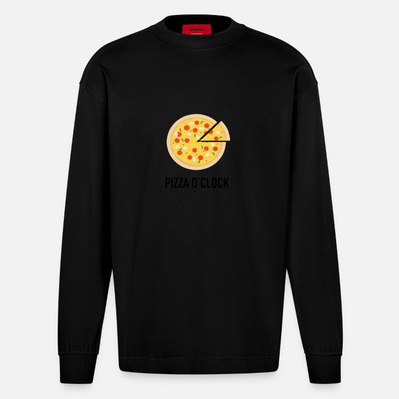 Pizza O´clock Essen als Geschenk - Heavyweight Oversized Organic Langarmshirt Made in EU - SOLID BLACK