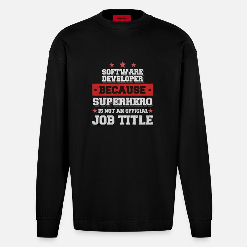 Software Developer Superhero Shirt - Heavyweight Oversized Organic Longsleeve Shirt Made in EU - SOLID BLACK
