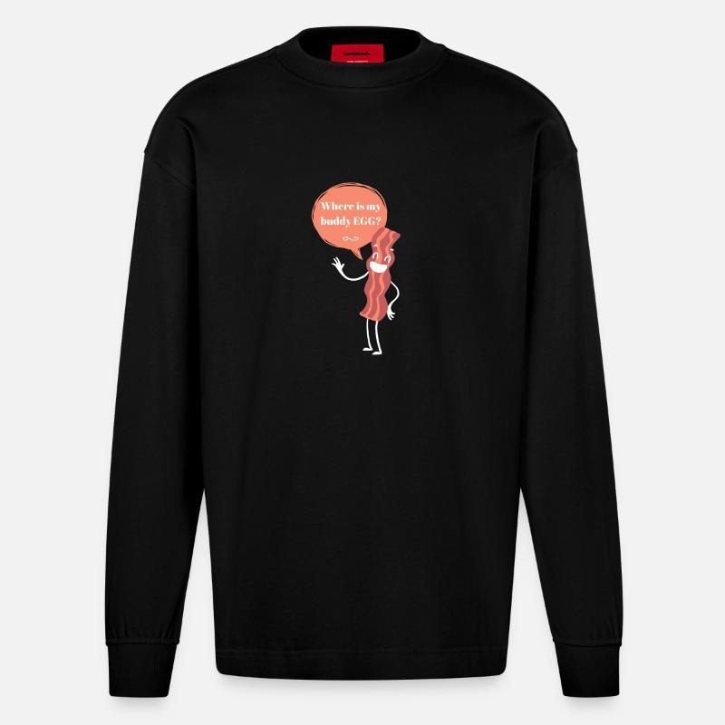 Bacon / EGG / Design / Baconstripes - Heavyweight Oversized Organic Langarmshirt Made in EU - SOLID BLACK