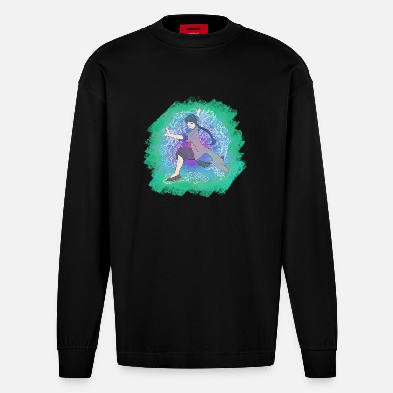 dragen Kungfu Mädchen - Heavyweight Oversized Organic Langarmshirt Made in EU - SOLID BLACK