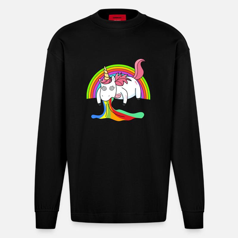 Kotzendes Einhorn Regenbogen - Heavyweight Oversized Organic Langarmshirt Made in EU - SOLID BLACK