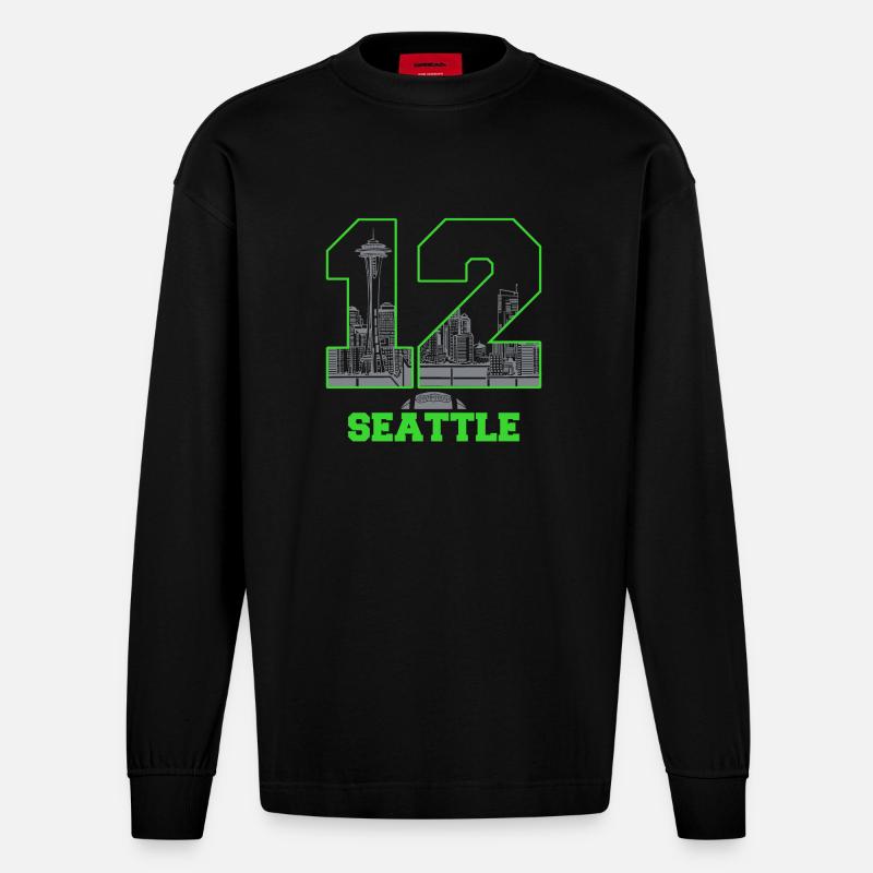 Twelve Seattle 12 Seattle - Heavyweight Oversized Organic Langarmshirt Made in EU - SOLID BLACK