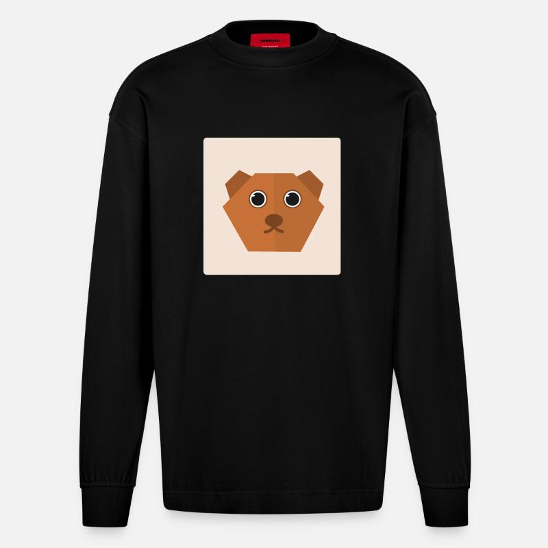 idée cadeau ours Doodle - Manches longues bio épais oversize fabriqué en UE - SOLID BLACK