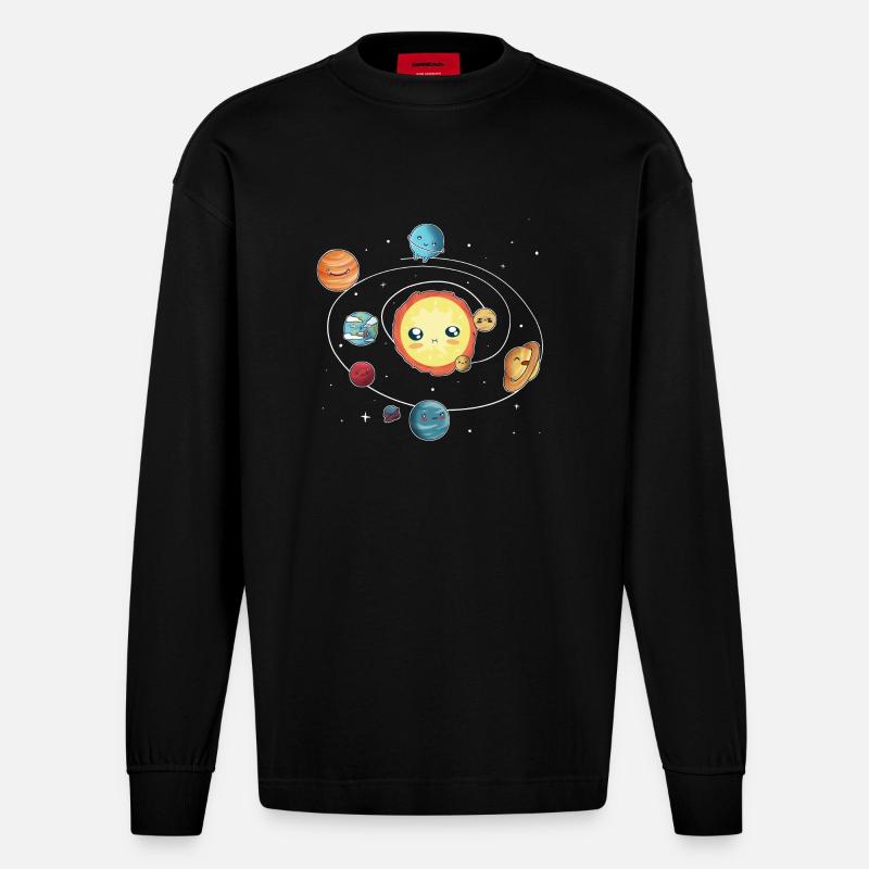 das Sonnensystem - Heavyweight Oversized Organic Langarmshirt Made in EU - SOLID BLACK