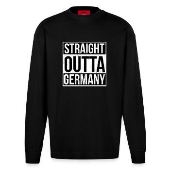 Straight Outta Germany - Heavyweight Oversized Organic Langarmshirt Made in EU - SOLID BLACK - Vorne