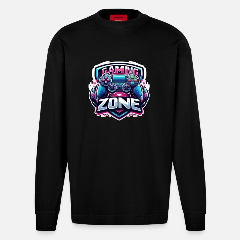 Gaming Zone - Controller Illustration - Heavyweight Oversized Organic Langarmshirt Made in EU - SOLID BLACK