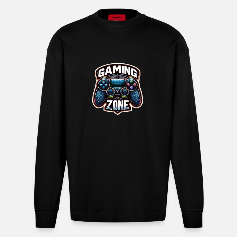Gaming Zone - Controller Illustration - Heavyweight Oversized Organic Langarmshirt Made in EU - SOLID BLACK