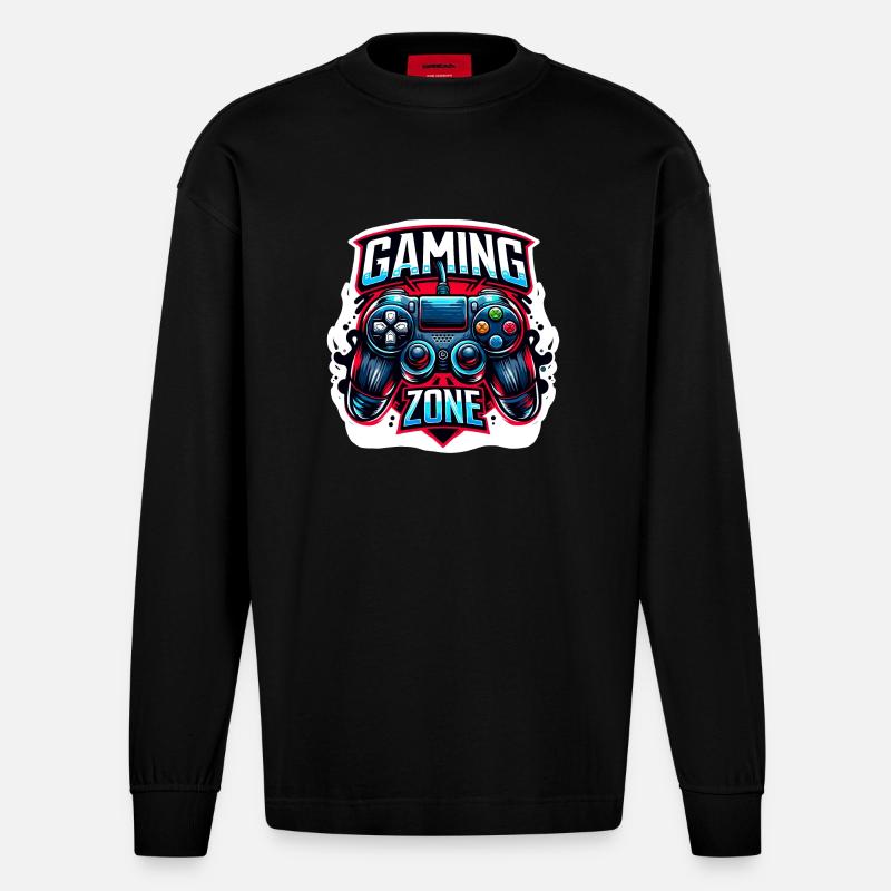 Gaming Zone - Controller Illustration - Heavyweight Oversized Organic Langarmshirt Made in EU - SOLID BLACK