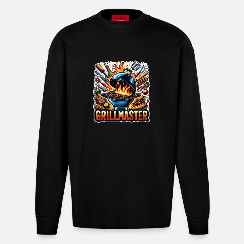 GrillMaster - Illustration de gril - Manches longues bio épais oversize fabriqué en UE - SOLID BLACK