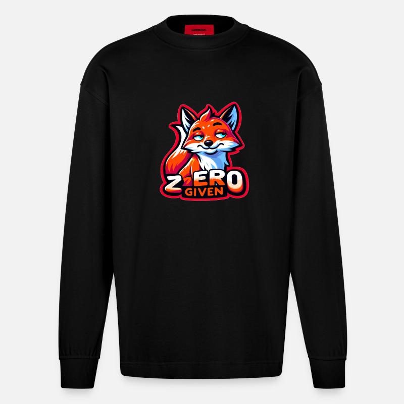 Zero Given - Fox Illustration - Heavyweight Oversized Organic Longsleeve Shirt Made in EU - SOLID BLACK