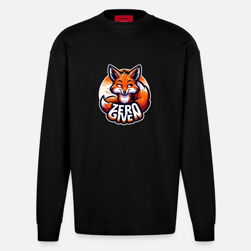 Zero Given - Fox Illustration - Heavyweight Oversized Organic Longsleeve Shirt Made in EU - SOLID BLACK