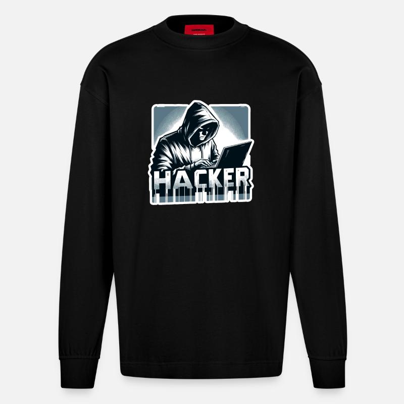 Hacker - Illustration - Heavyweight Oversized Organic Langarmshirt Made in EU - SOLID BLACK