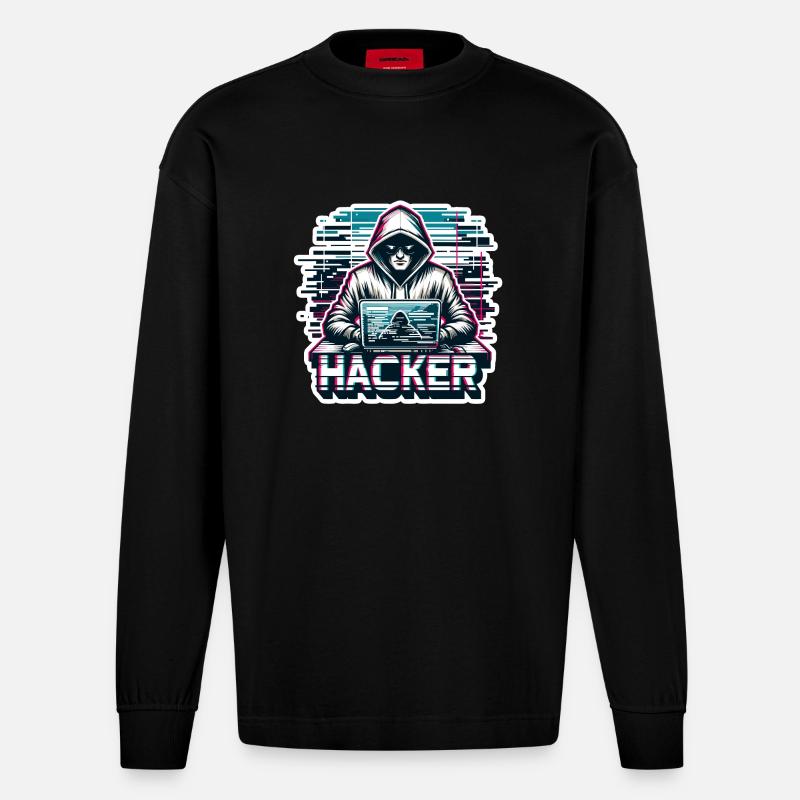 Hacker - Illustration - Heavyweight Oversized Organic Langarmshirt Made in EU - SOLID BLACK