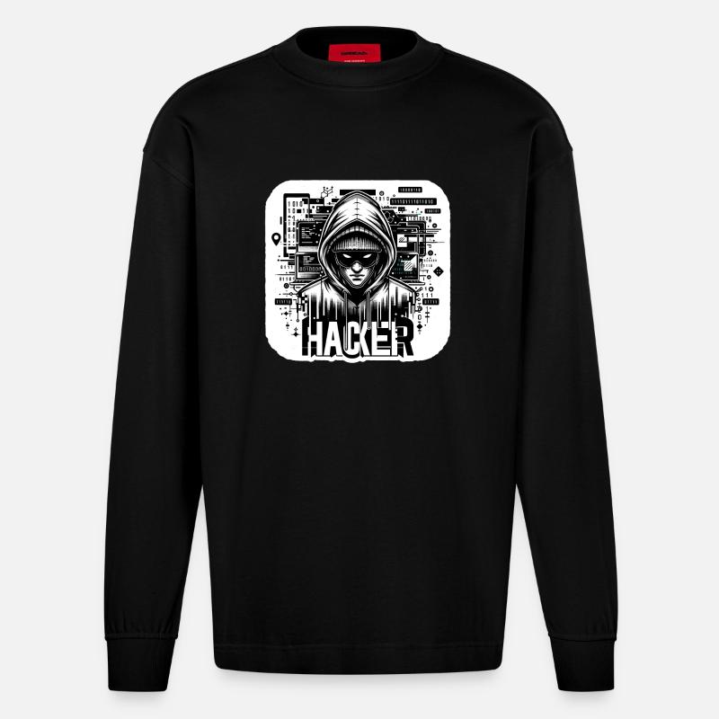 Hacker - Illustration - Heavyweight Oversized Organic Langarmshirt Made in EU - SOLID BLACK