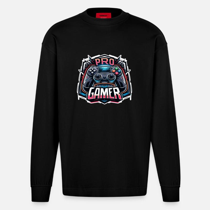 Pro Gamer - Controller Illustration - Heavyweight Oversized Organic Langarmshirt Made in EU - SOLID BLACK