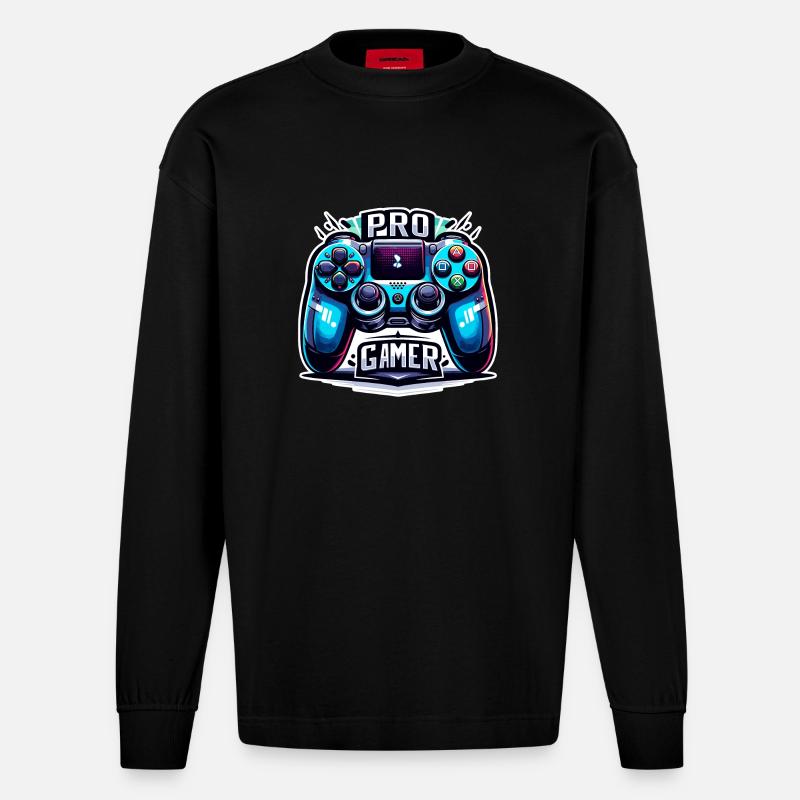 Pro Gamer - Controller Illustration - Heavyweight Oversized Organic Langarmshirt Made in EU - SOLID BLACK