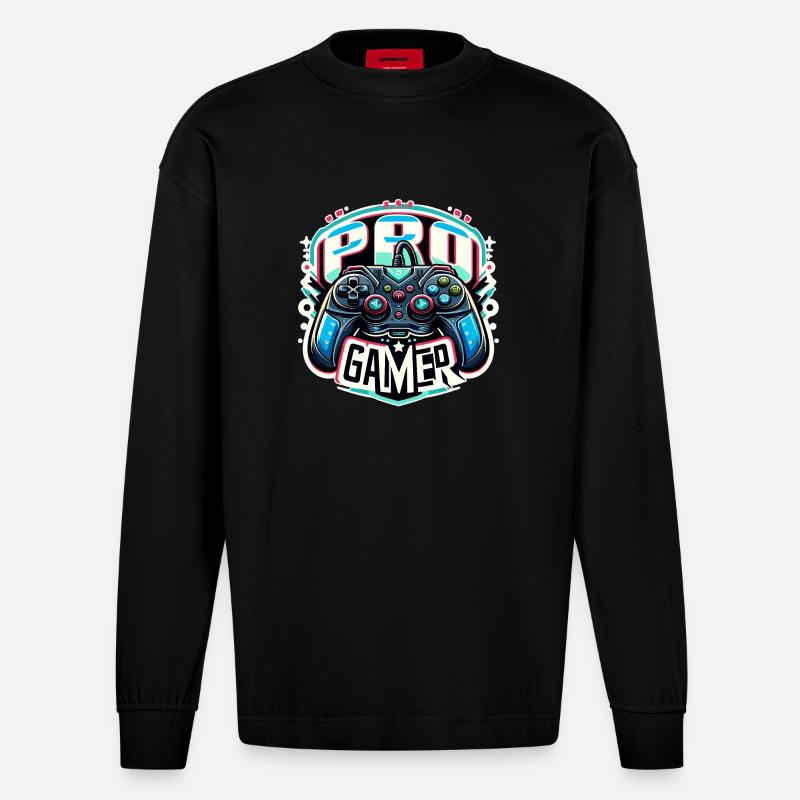 Pro Gamer - Controller Illustration - Heavyweight Oversized Organic Langarmshirt Made in EU - SOLID BLACK