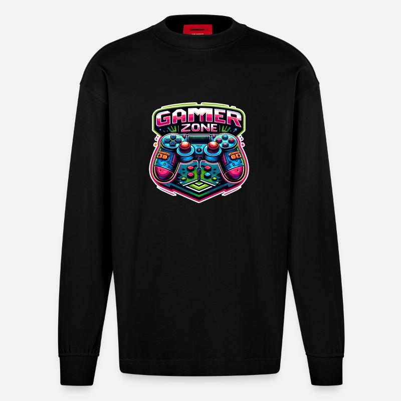 Gamer Zone - Controller Illustration - Heavyweight Oversized Organic Langarmshirt Made in EU - SOLID BLACK