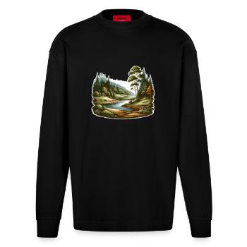 Landscape - Illustration - Heavyweight Oversized Organic Longsleeve Shirt Made in EU - SOLID BLACK - Front