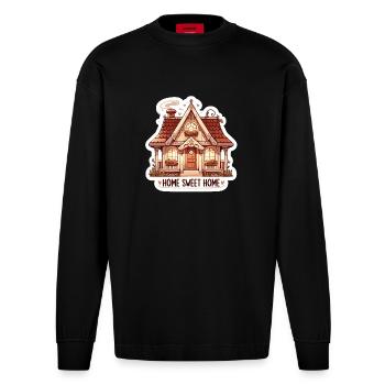 Home Sweet Home - House Illustration - Heavyweight Oversized Organic Longsleeve Shirt Made in EU - SOLID BLACK - Front