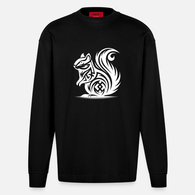 Niedliches Eichhörnchen in Tattoo Style - Heavyweight Oversized Organic Langarmshirt Made in EU - SOLID BLACK