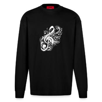 Clé de musique vintage avec des Notes sauvages - Manches longues bio épais oversize fabriqué en UE - SOLID BLACK - Devant