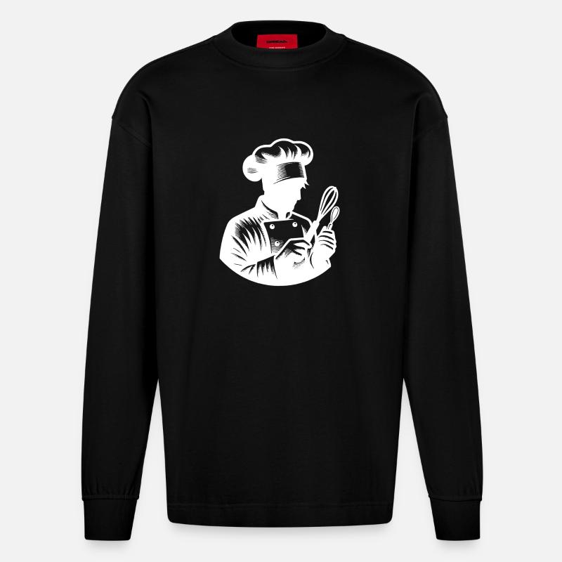 Bäcker Silhouette Portrait - Heavyweight Oversized Organic Langarmshirt Made in EU - SOLID BLACK