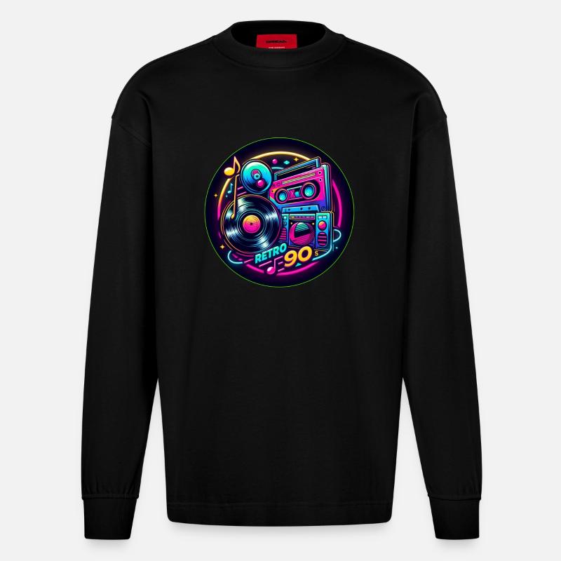 Retro 90s Logo - Heavyweight Oversized Organic Langarmshirt Made in EU - SOLID BLACK