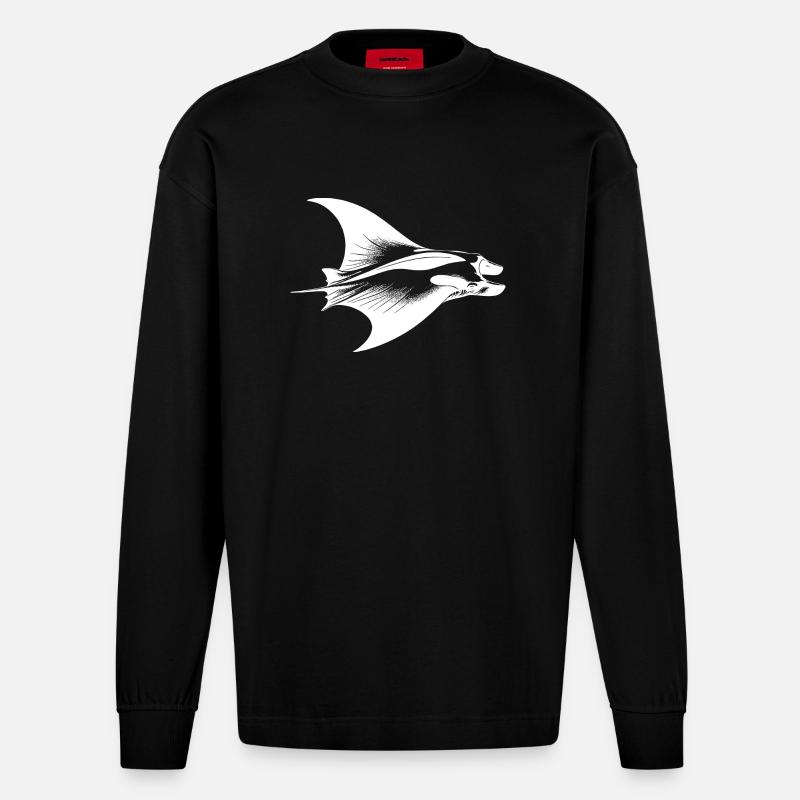 Eleganter Mantarochen im Unterwasser Flug - Heavyweight Oversized Organic Langarmshirt Made in EU - SOLID BLACK