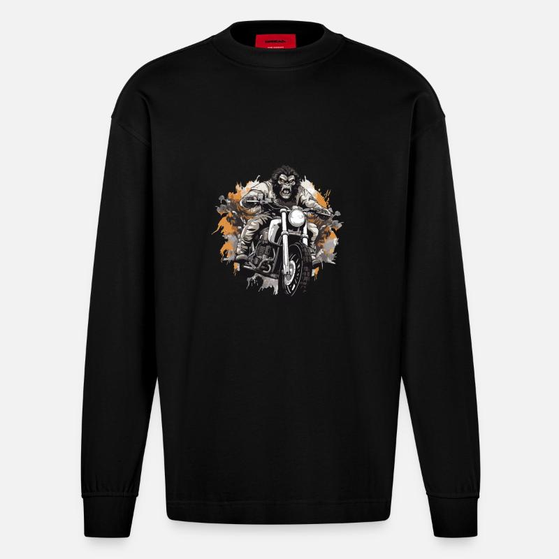 Moto Gorilla Biker - Manches longues bio épais oversize fabriqué en UE - SOLID BLACK