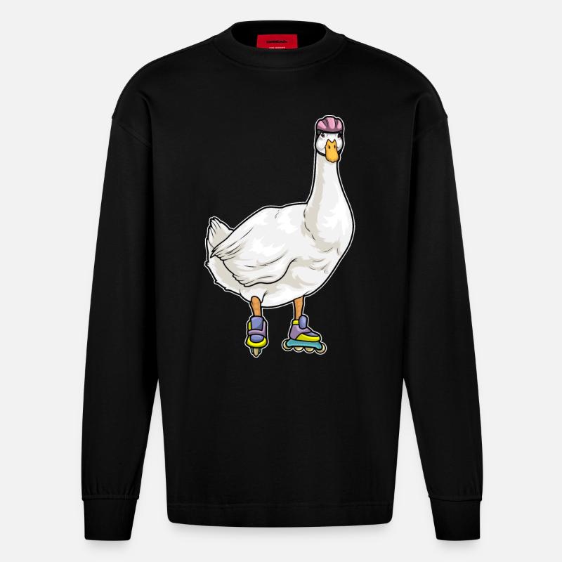 Ente Inline skating Rollschuhe - Heavyweight Oversized Organic Langarmshirt Made in EU - SOLID BLACK