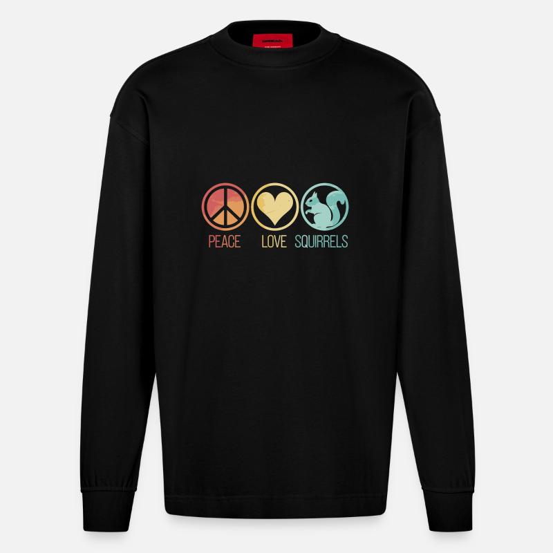 Peace Love Squirrels Eichhörnchen - Heavyweight Oversized Organic Langarmshirt Made in EU - SOLID BLACK