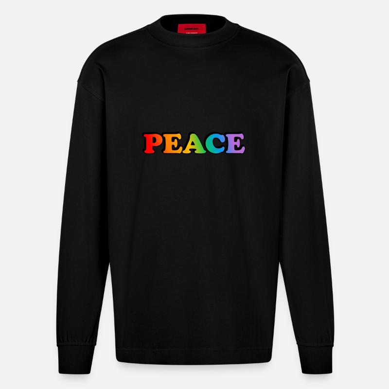 Friedens-Regenbogen - Heavyweight Oversized Organic Langarmshirt Made in EU - SOLID BLACK