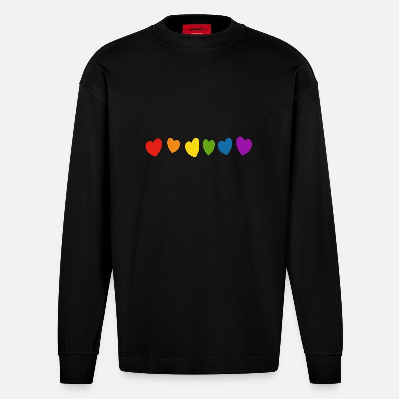Regenbogenherzen LGBT Pride - Heavyweight Oversized Organic Langarmshirt Made in EU - SOLID BLACK