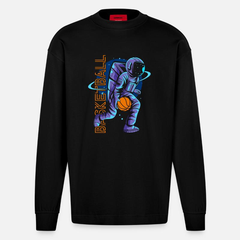 Basketball Astronaut - Heavyweight Oversized Organic Langarmshirt Made in EU - SOLID BLACK