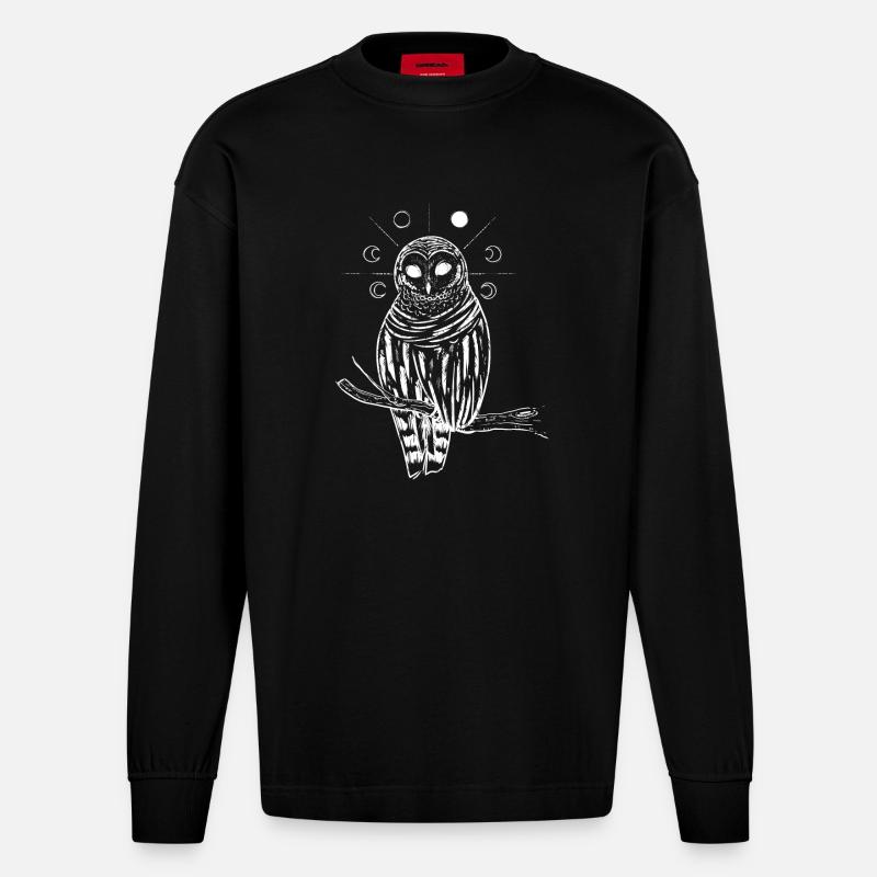 Witch Owl - Heavyweight Oversized Organic Langarmshirt Made in EU - SOLID BLACK