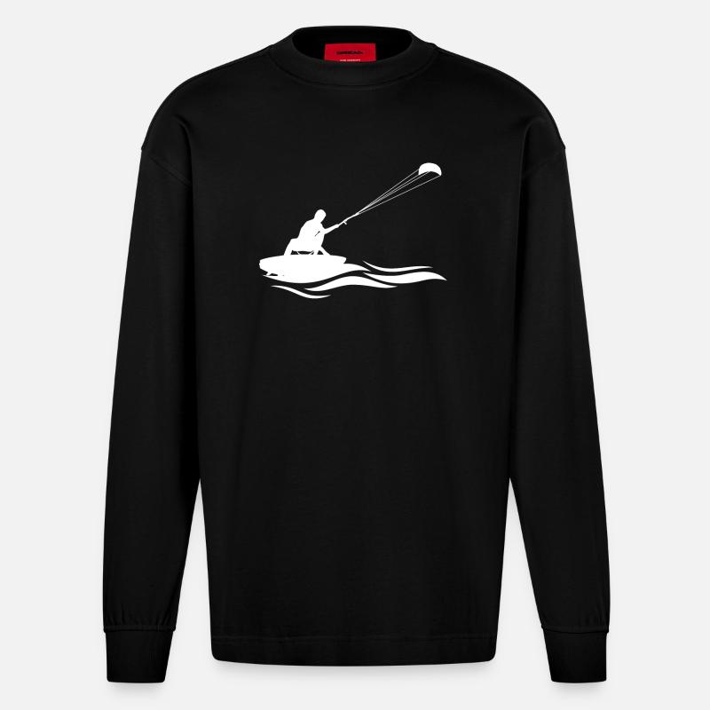 Kitesurf - Kitesurf - Kitesurf - Cadeau - Manches longues bio épais oversize fabriqué en UE - SOLID BLACK