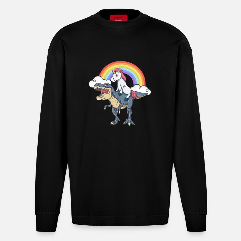 Unicorn Dinosaur T-Rex Rainbow Gift - Heavyweight Oversized Organic langermet T-skjorte produsert i EU - SOLID BLACK