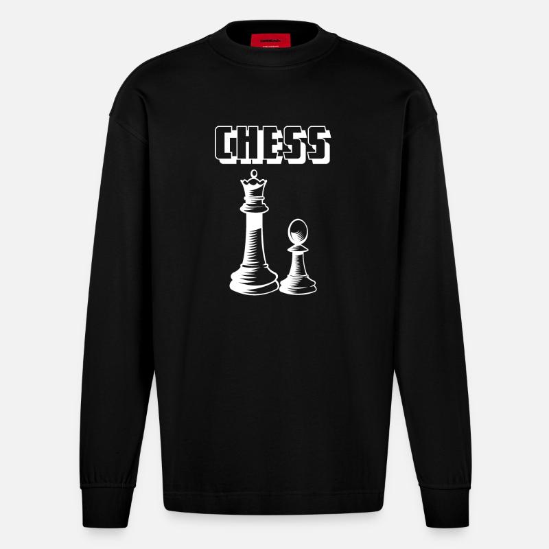 Echecs - Echecs - Echecs - Jeu - Manches longues bio épais oversize fabriqué en UE - SOLID BLACK