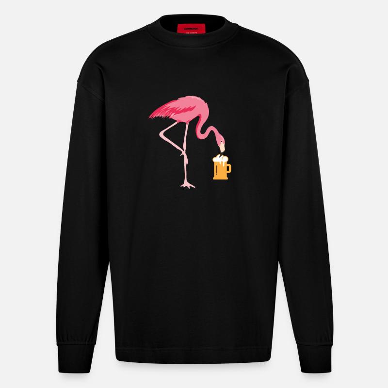 Flamingo Bier - Heavyweight Oversized Organic Langarmshirt Made in EU - SOLID BLACK