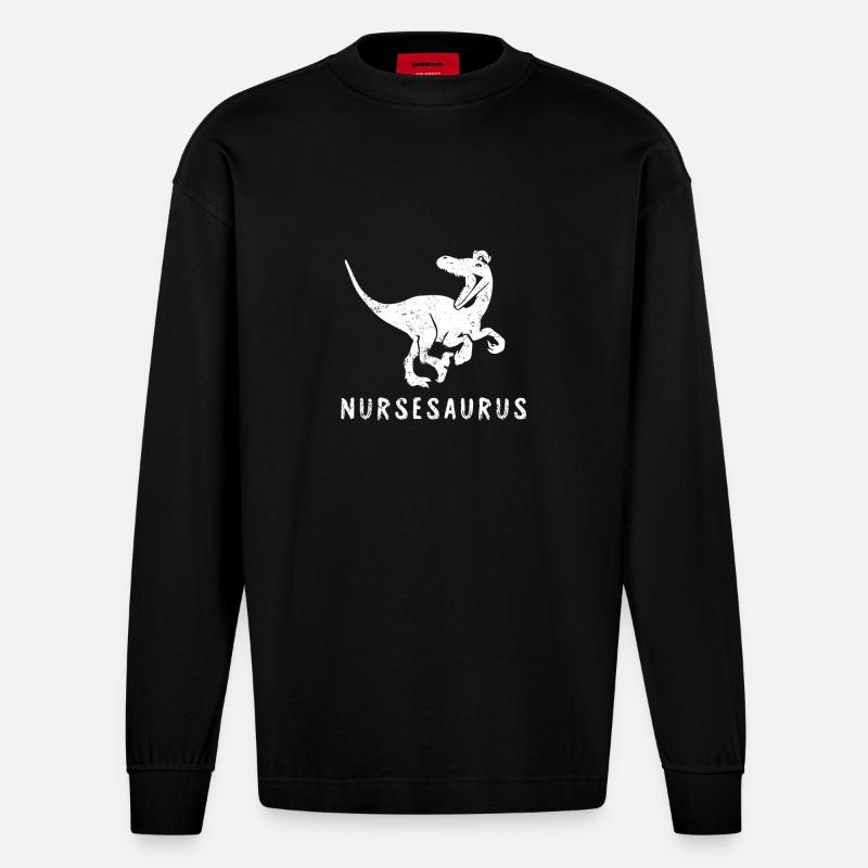 NURSESAURUS Krankenschwester Krankenpfleger Shirt - Heavyweight Oversized Organic Langarmshirt Made in EU - SOLID BLACK