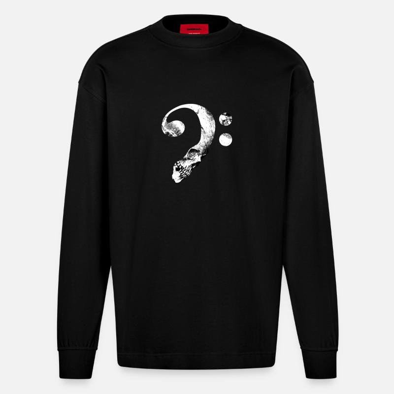 Basse Clef Skull - Manches longues bio épais oversize fabriqué en UE - SOLID BLACK