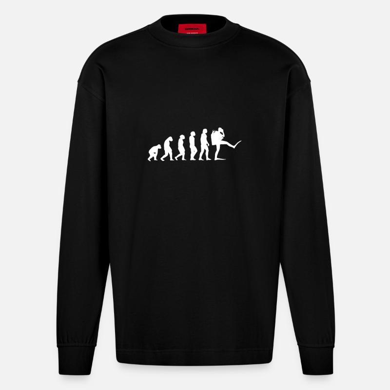Diving Evolution - Diver Gift - Heavyweight Oversized Organic Longsleeve Shirt Made in EU - SOLID BLACK
