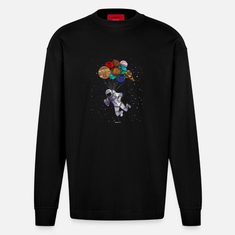 Astronaut Space Shuttle cadeau - Manches longues bio épais oversize fabriqué en UE - SOLID BLACK