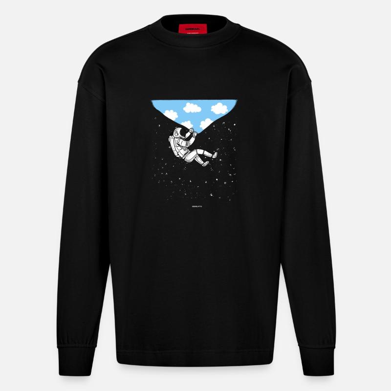 ASTRONAUT Wolken Geschenk - Heavyweight Oversized Organic Langarmshirt Made in EU - SOLID BLACK