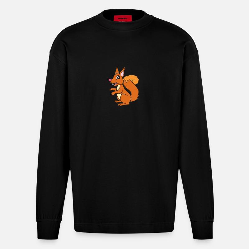 Eichhörnchen - Eichhorn - Heavyweight Oversized Organic Langarmshirt Made in EU - SOLID BLACK