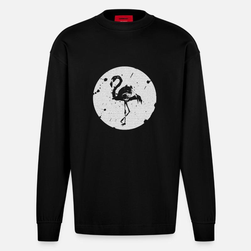 Flamant noir et blanc - Manches longues bio épais oversize fabriqué en UE - SOLID BLACK
