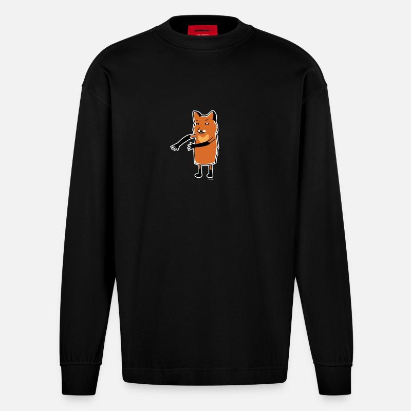Floss Dance Bewegen Fox - Heavyweight Oversized Organic Langarmshirt Made in EU - SOLID BLACK