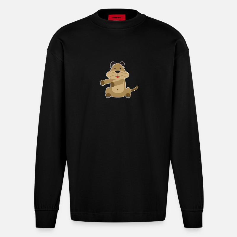 Floss Dance Move Hund - Heavyweight Oversized Organic Langarmshirt Made in EU - SOLID BLACK